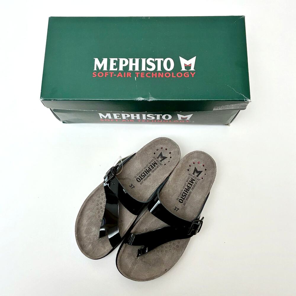 NIB Mephisto Women's Helen Black Patent Leather Slip On Sandal - EU37; US 7M - Picture 2 of 15